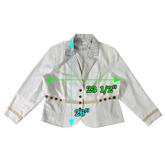 Coldwater Creek Linen Blend Cream Button Stripe Accent Blazer Preppy - Picture 3 of 9